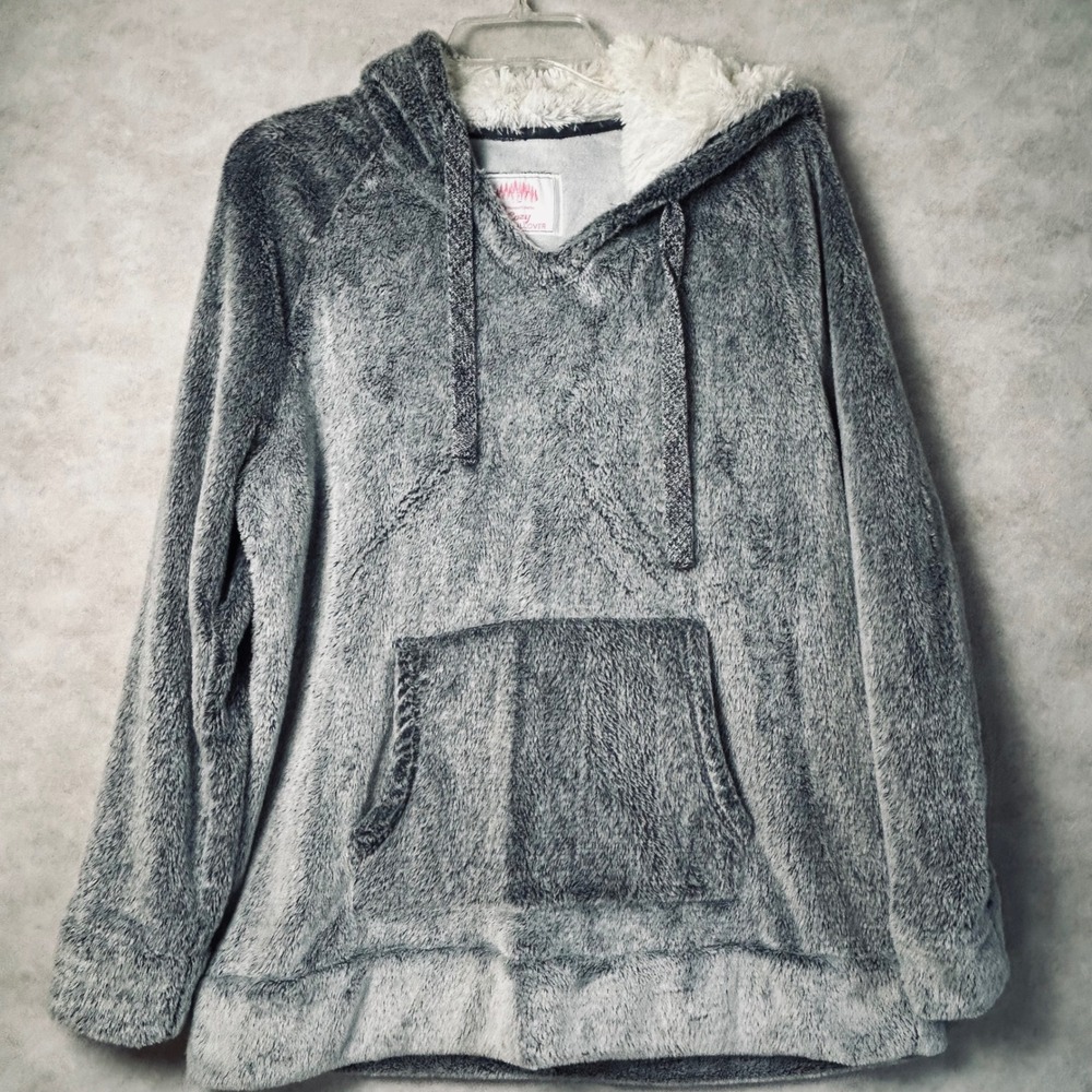 Members Mark Cozy Plush Pullover Hoodie Women's Large Gray Fleece Lined Pockets